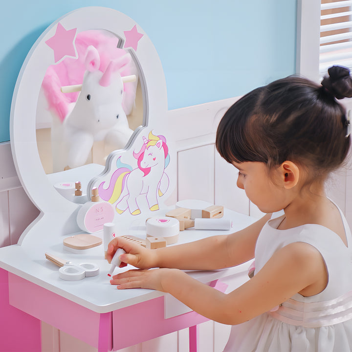 MCL Kids Dressing Table with Mirror, Stool, Pink