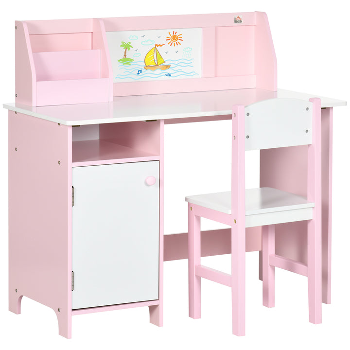 HOMCOM Kids Table and Chair Set Two-Piece Table and Chair Set Multi Use Toddler Furniture w/ Whiteboard - Pink | Aosom UK