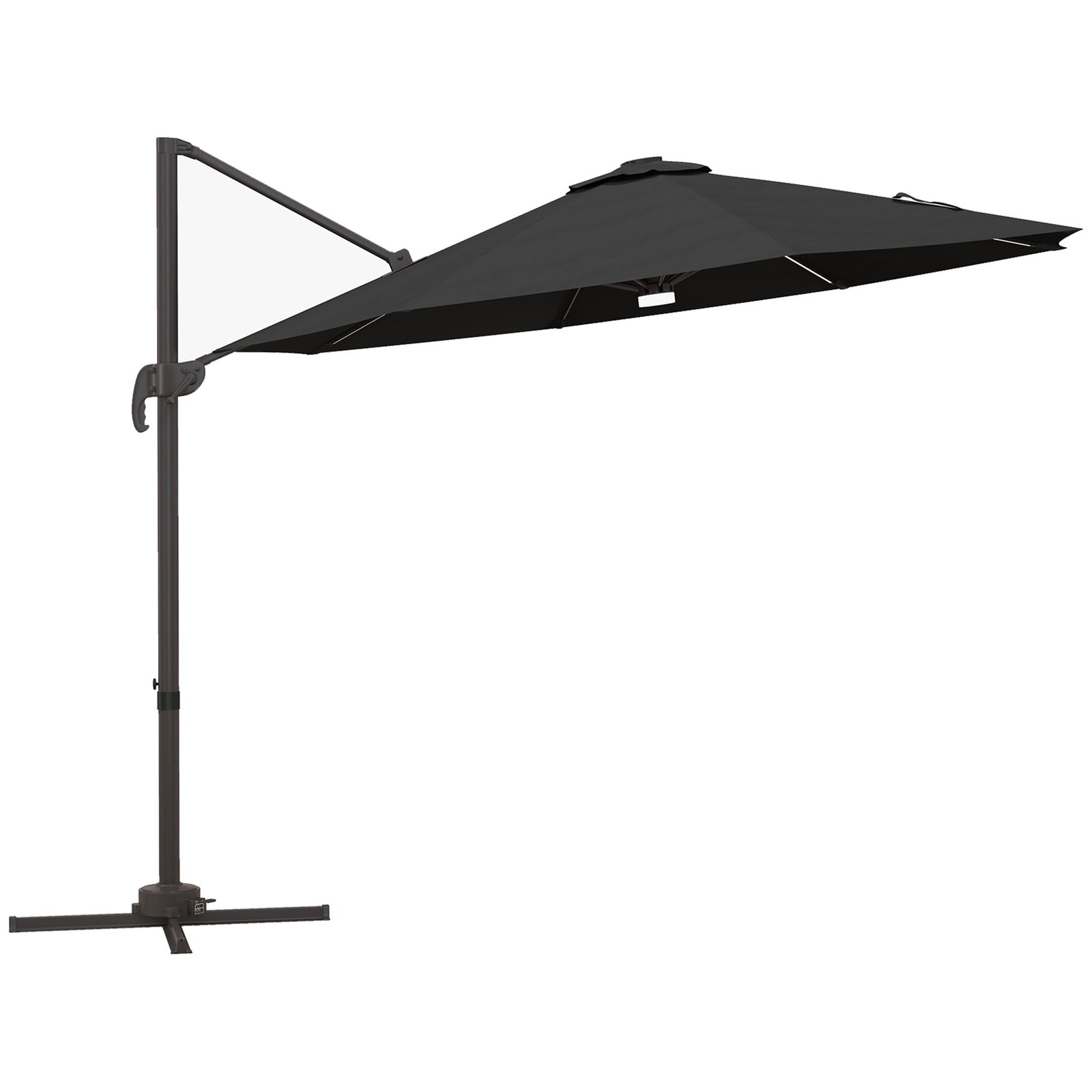 Cantilever Parasol, with LED Lights and Cross Base - Dark Grey