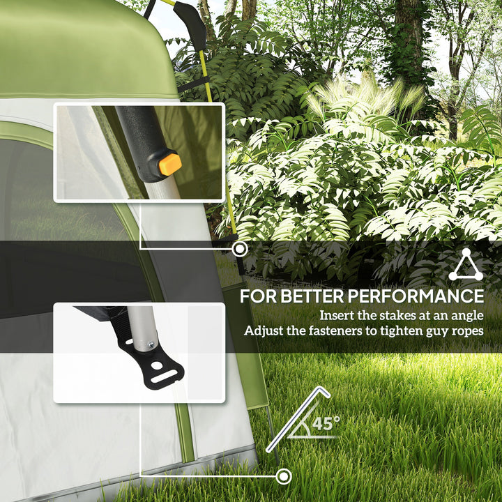 MCL Instant Pop Up Camping Tent, 4 Man Dome Tent with 4 Doors, Sewn-in Groundsheet, Carry Bag and Top Hook for Fishing Hiking Festival, Green