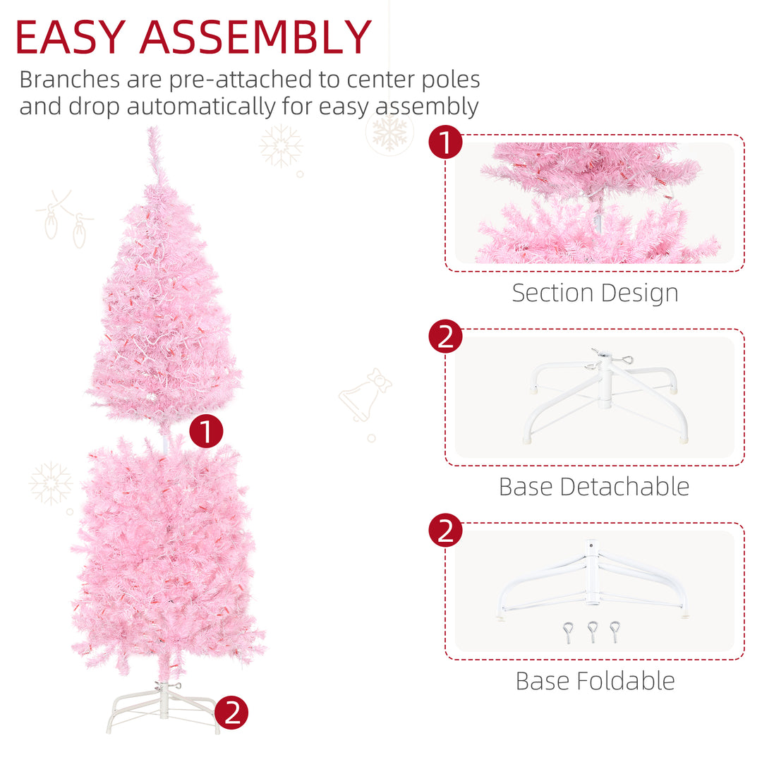 5FT Tall Prelit Pencil Slim Artificial Christmas Tree with Realistic Branches, Warm White LED Lights and 408 Tips, Xmas Decoration, Pink