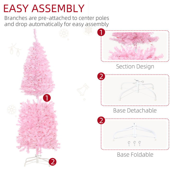 5FT Tall Prelit Pencil Slim Artificial Christmas Tree with Realistic Branches, Warm White LED Lights and 408 Tips, Xmas Decoration, Pink