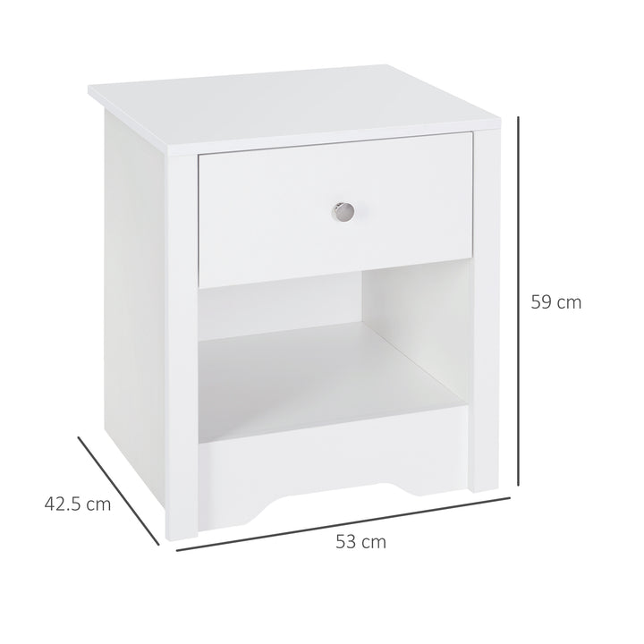 HOMCOM Set of 2 Modern White Bedside Tables with Drawer & Shelf, Bedroom & Living Room | Aosom UK