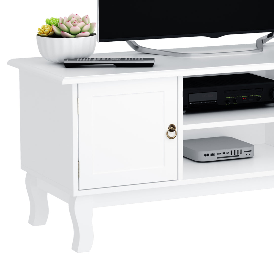 TV Unit up to 55", 2 Doors TV Cabinet with Open Storage Shelves and Cable Management for Living Room, Bedroom, Entertainment Room, 120L x 45W x 50.5H, White