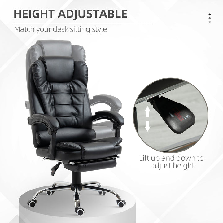 Executive Office Chair, PU Leather Home Office Chair with Swivel Wheels, Reclining Backrest, Retractable Footrest, Black