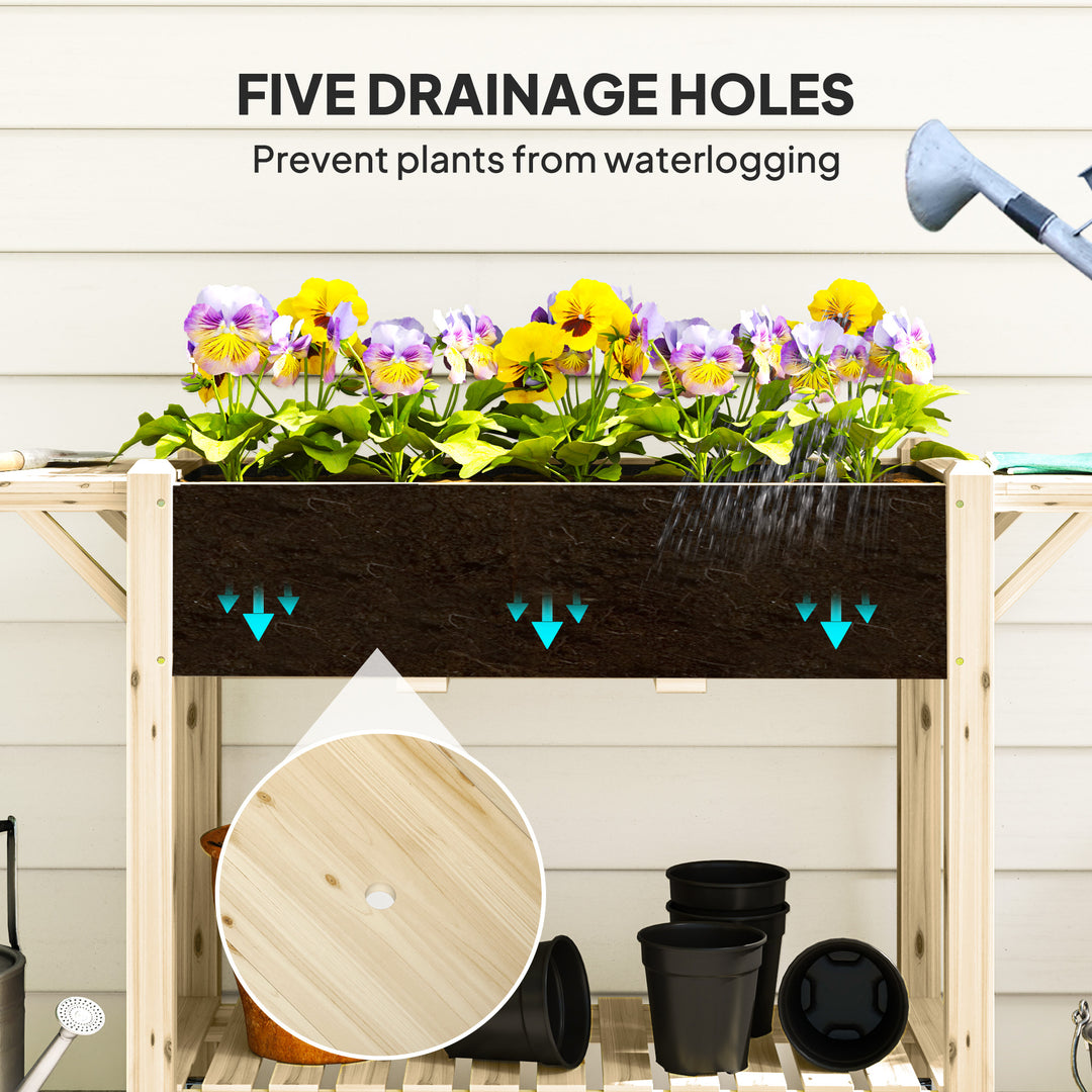 46 x 94cm Wooden Raised Planter, with Shelves - Natural Finish