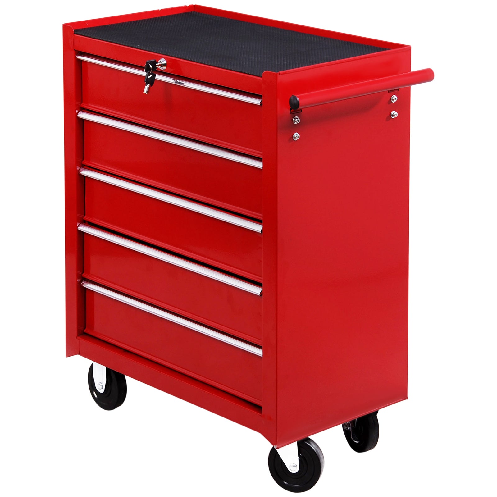 5 Drawer Tool Chest on Wheels, Lockable Steel Tool Trolley with Side Handle for Workshop, Garage, Red