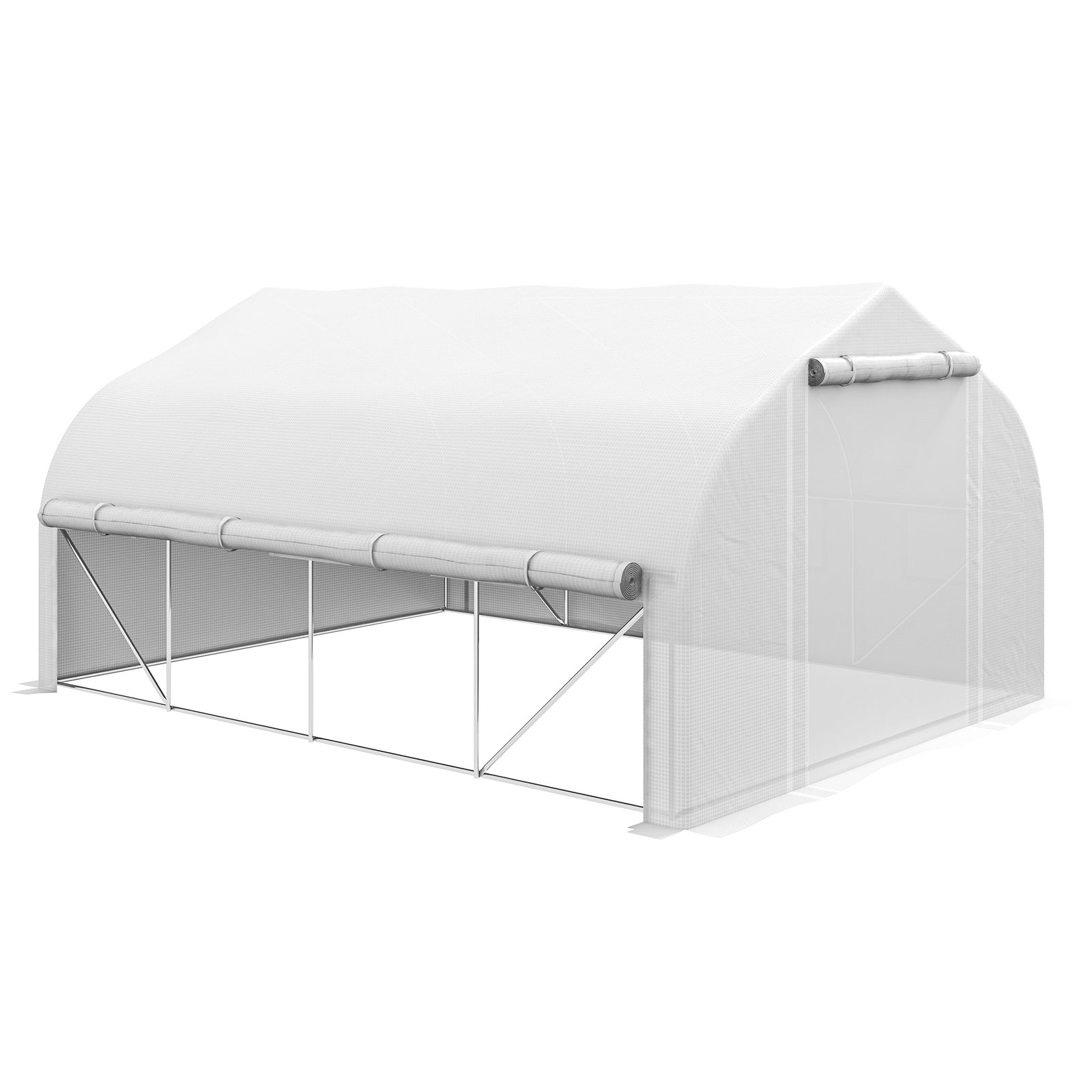 4 x 3(m) Walk-in Polytunnel Greenhouse, Zipped Roll Up Sidewalls, Mesh Door, 8 Mesh Windows, Tunnel Warm House Tent with PE Cover, Complimentary Plant Labels and Gloves, White