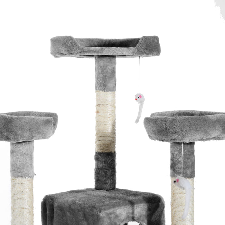 PawHut Cat Tree for Indoor Cats Kitten Kitty Scratching Scratcher Post Climbing Tower Activity Centre House Grey | Aosom UK