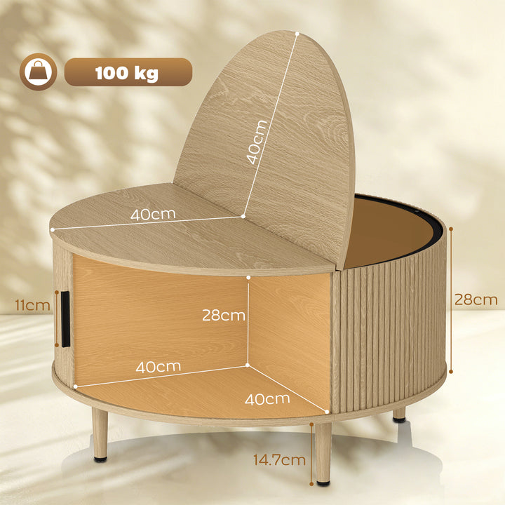 Coffee Table with Lift Top and Hidden Storage, Round Centre Table with