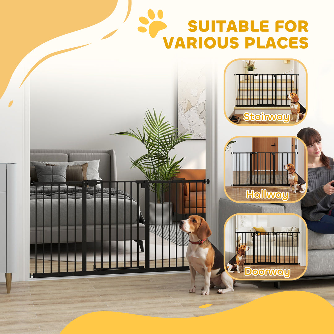 Adjustable Safety Gate w/ Three Extensions, Four Adjustable Screws, Black