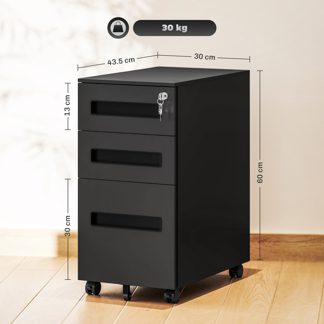 Three-Drawer Steel Filing Cabinet - Black
