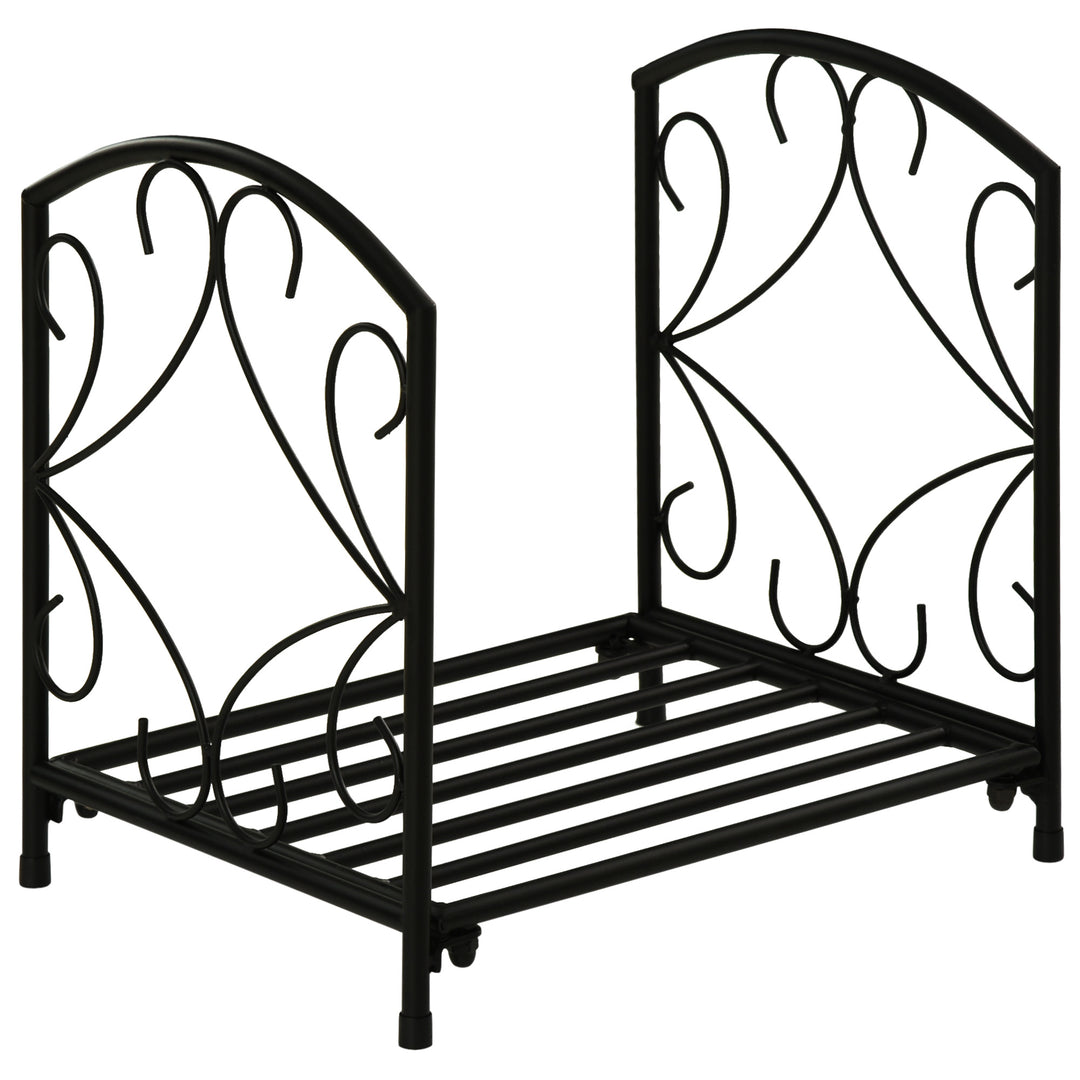 Metal Firewood Log Holder Indoor Outdoor Firewood Rack Fireplace Wood Storage Shelf w/ Elegant Scrolls, Rust-Resistant, Black, 39.5L x 31.5W x 39.5H cm