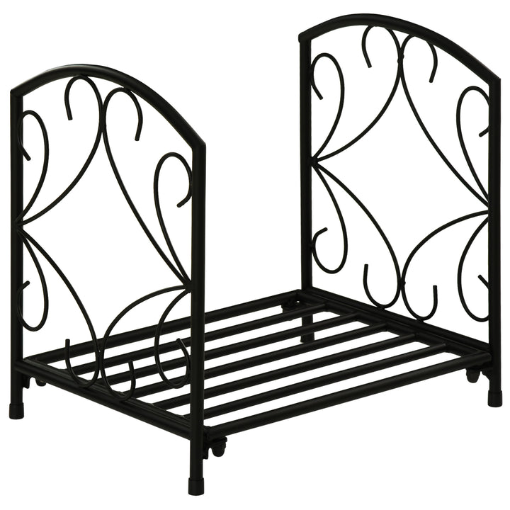 Metal Firewood Log Holder Indoor Outdoor Firewood Rack Fireplace Wood Storage Shelf w/ Elegant Scrolls, Rust-Resistant, Black, 39.5L x 31.5W x 39.5H cm