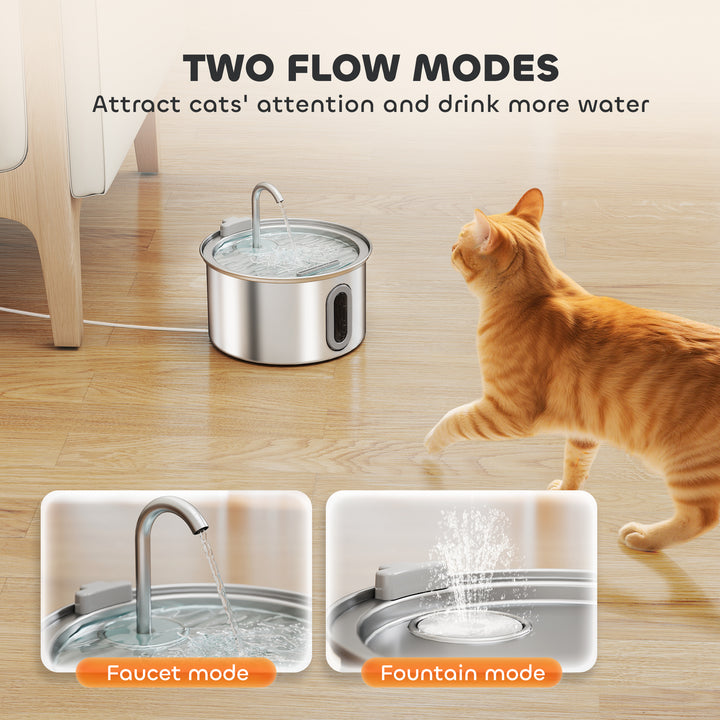 2.5L Stainless Steel Cat Water Fountain for Drinking with Ultra-Silent