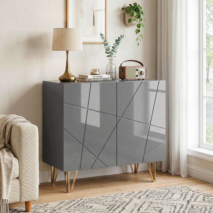 Modern Luxe High Gloss Sideboard, with Hairpin Legs - Grey