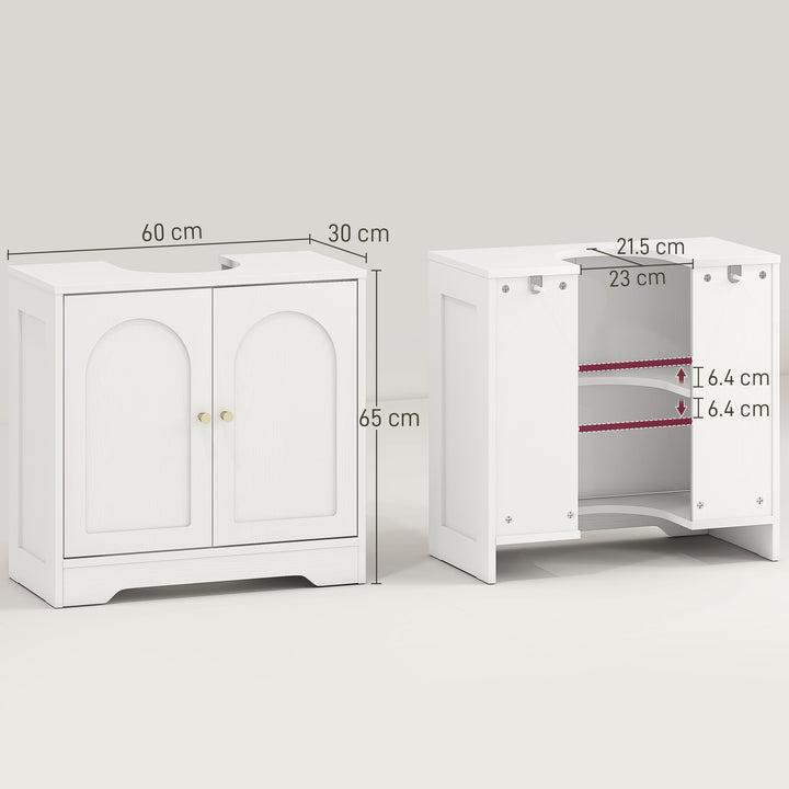 Under Sink Bathroom Cabinet with 2 Arch Doors - White