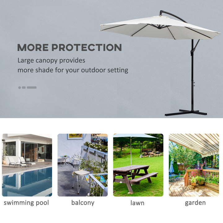 3m Banana Umbrella Parasol, Offset Cantilever Parasol Umbrella with Cross Base, Cream White