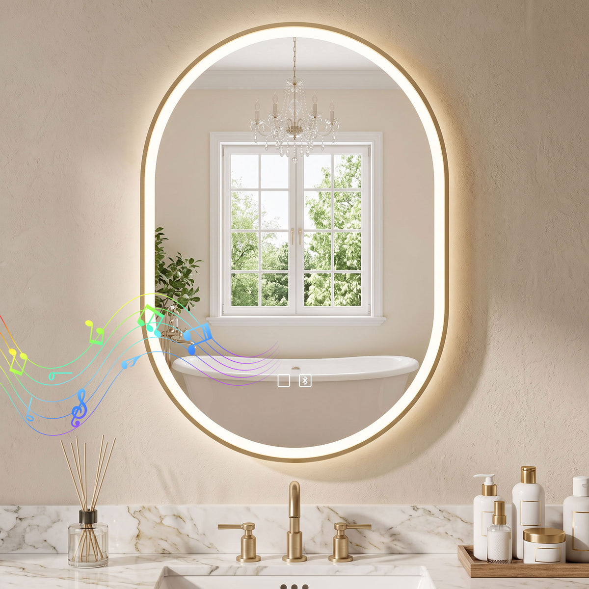 Bathroom Mirror with LED Lights, 100x70cm Oval Bathroom Mirror - view 2