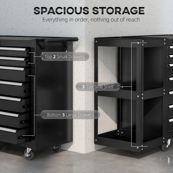 Lockable Steel Tool Chest on Wheels, 7 Drawer Tool Box with Handle for