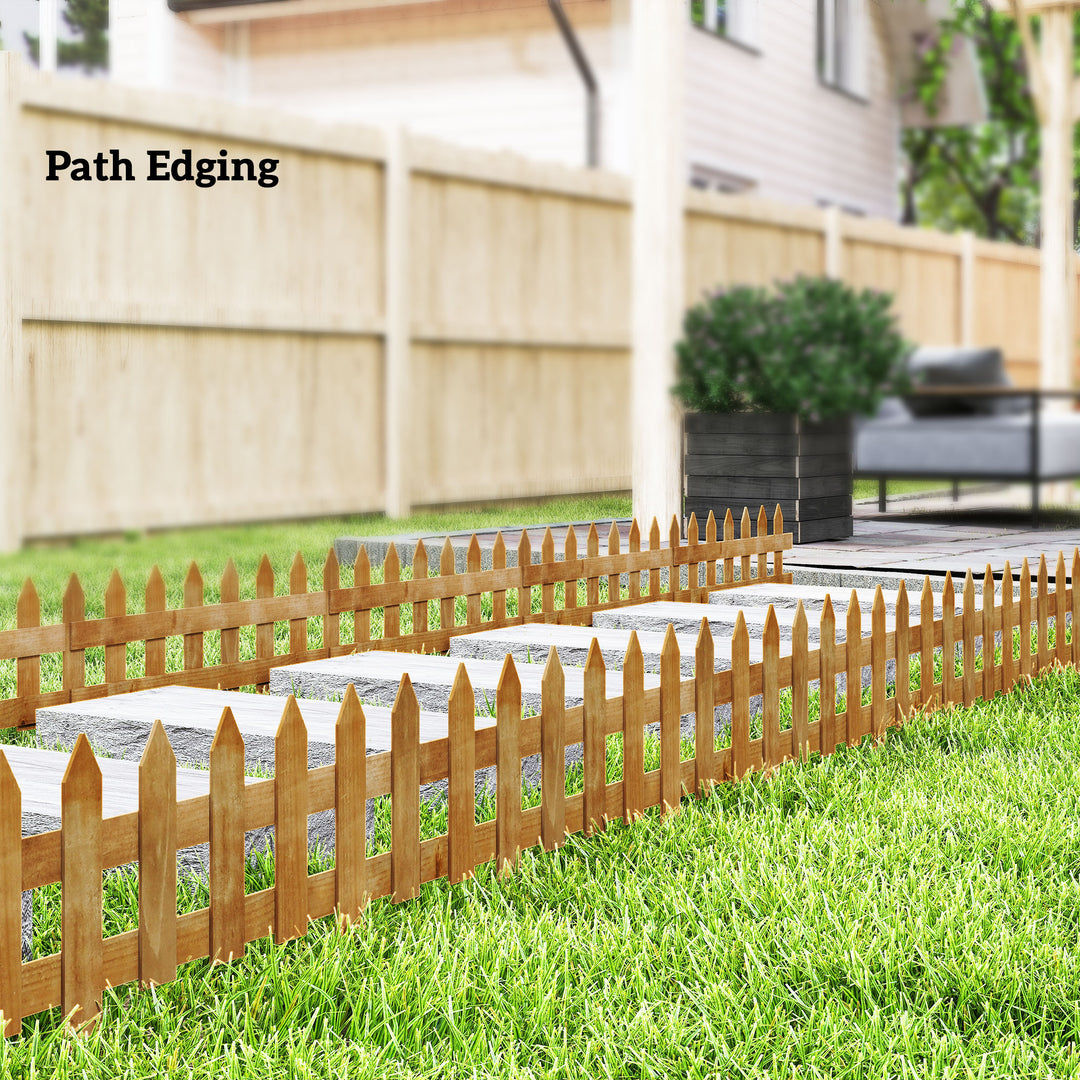 MCL Pack of 12 Wooden Border Fences, Garden Fixed Picket Fence for Lawn Edging, Flowerbed, 60L x 1D x 34H cm, Brown