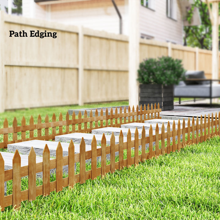 MCL Pack of 12 Wooden Border Fences, Garden Fixed Picket Fence for Lawn Edging, Flowerbed, 60L x 1D x 34H cm, Brown