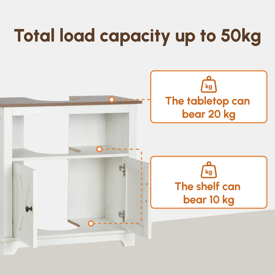Under Sink Cabinet Bathroom Vanity Unit with Double Doors and Storage Shelves, 60 x 30 x 60cm, White
