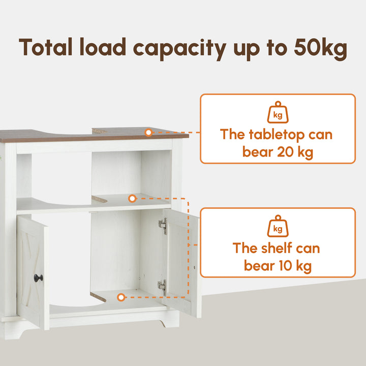 Under Sink Cabinet Bathroom Vanity Unit with Double Doors and Storage Shelves, 60 x 30 x 60cm, White