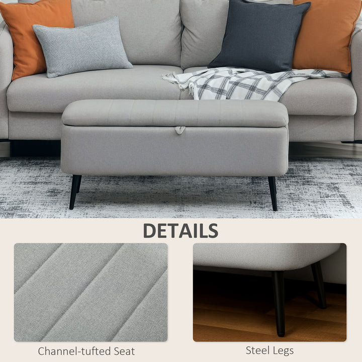 92 x 31cm Linen-Look Storage Ottoman - Light Grey