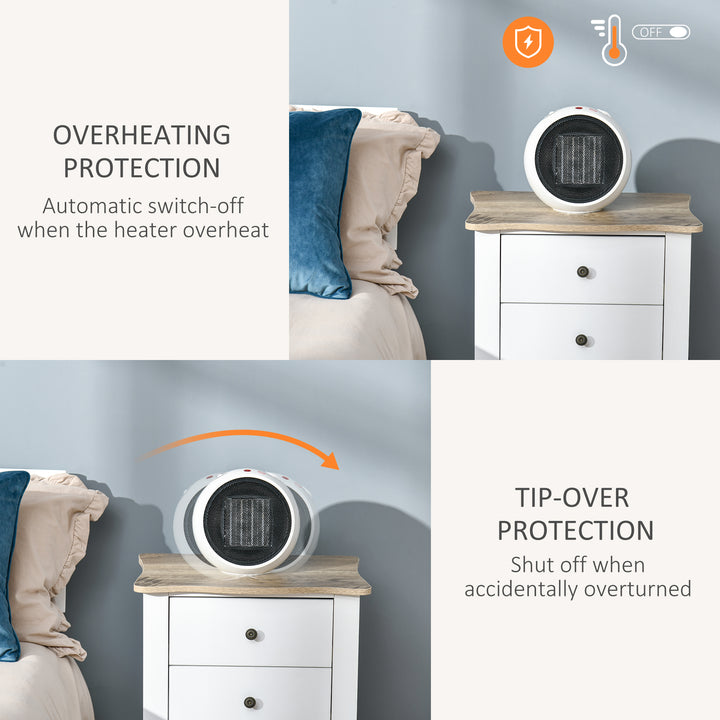 MCL 1500W Small Space Heater, Ceramic Electric Plug in Fan Heater with 3 Heat Setting, Adjustable Temperature, Tip-Over, Overheating Protection, Low Energy, White