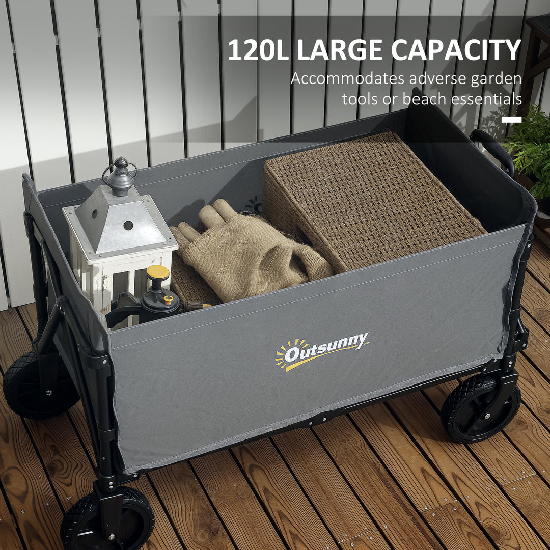 120L Festival Trolley on Wheels, Folding & Compact Camping Trolley Cart with Adjustable Handle for Garden, Beach, Fishing, Grey
