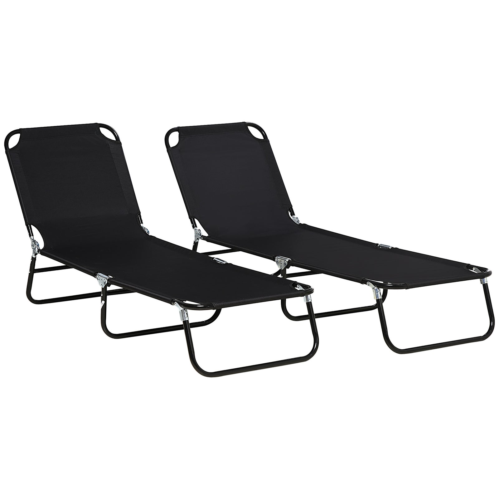 Set of Two Metal Frame Folding Sun Loungers - Black