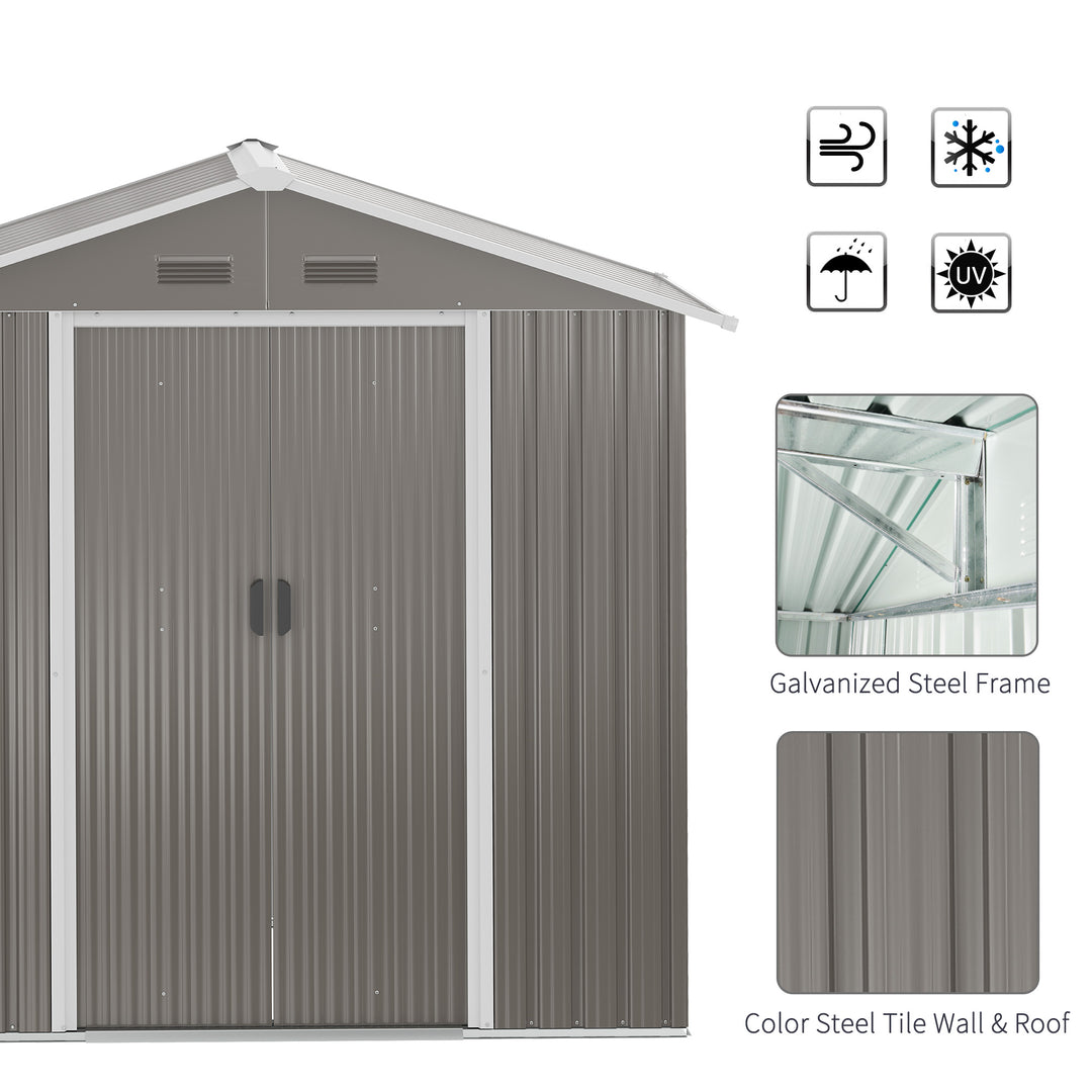 Outsunny 6.5ft x 3.5ft Metal Garden Storage Shed for Outdoor Tool Storage with Double Sliding Doors and 4 Vents, Grey
