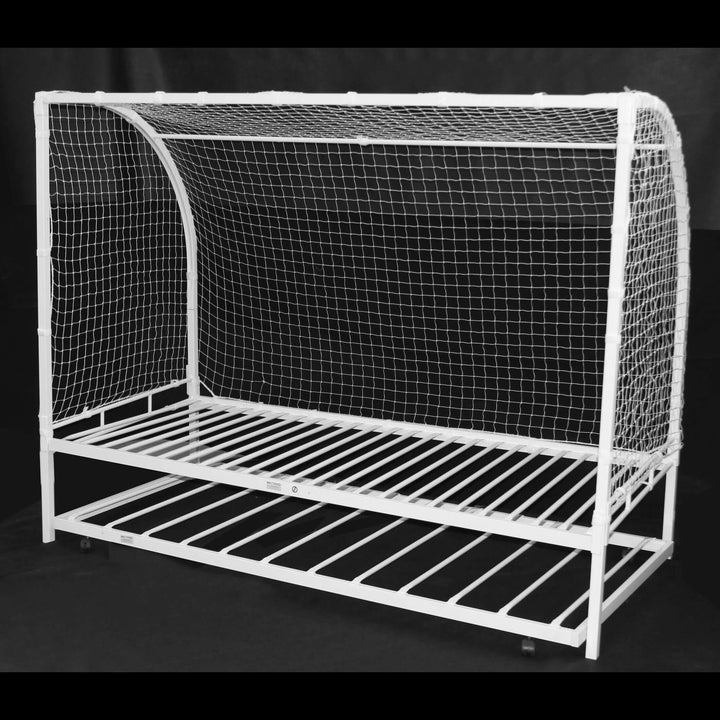 Football Metal Bed Single with Trundle White