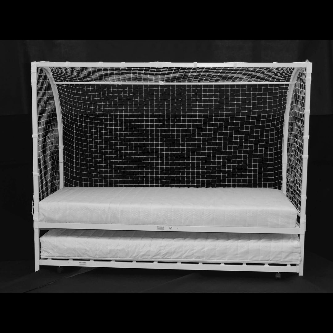 Football Metal Bed Single with Trundle White