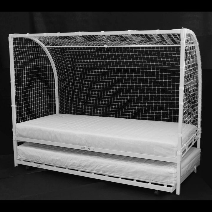 Football Metal Bed Single with Trundle White