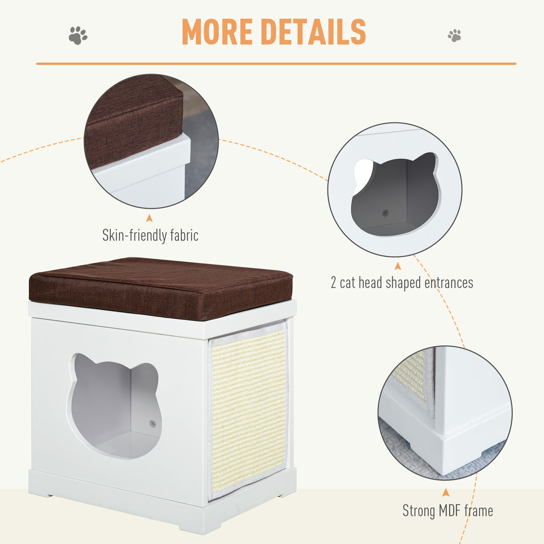 Cat House Bed Cat Scratching Cube for Small Cat Pet Furniture with Removable Scratching Pad and Soft Cushion White