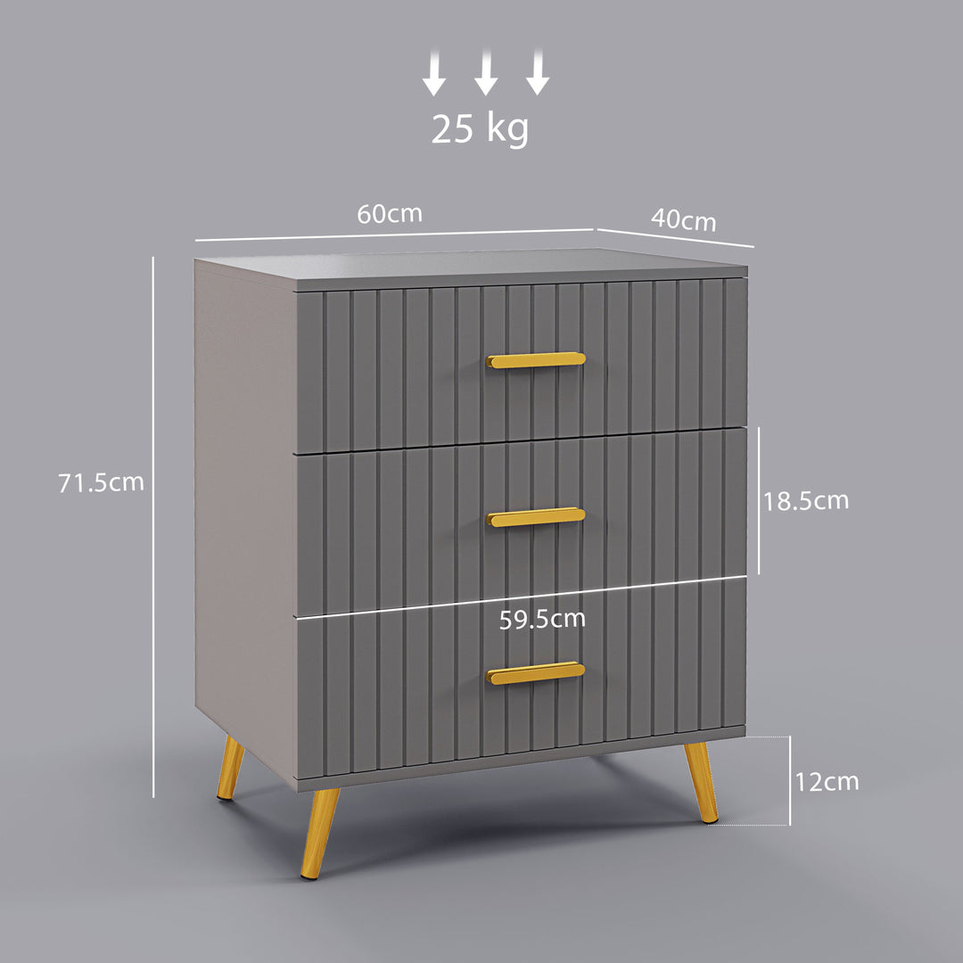 HOMCOM Bedroom Chest of Drawers, Modern 3-Drawer Dresser, Storage Drawer Unit with Aluminium Legs, Dark Grey | Aosom UK