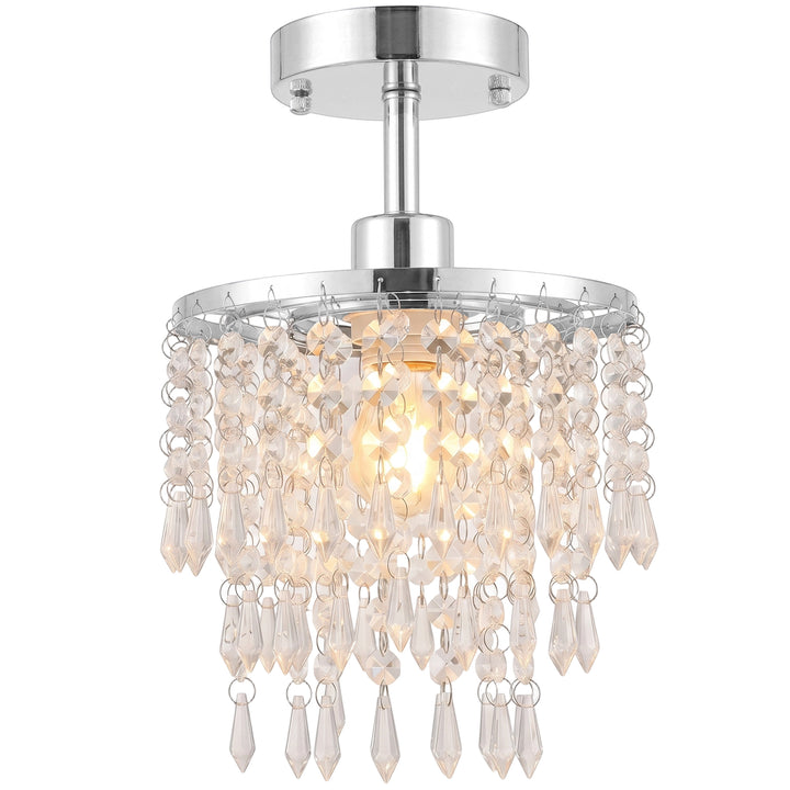 Crystal Ceiling Light with 57 Crystal Strands, Ceiling Light with - Silver Tone