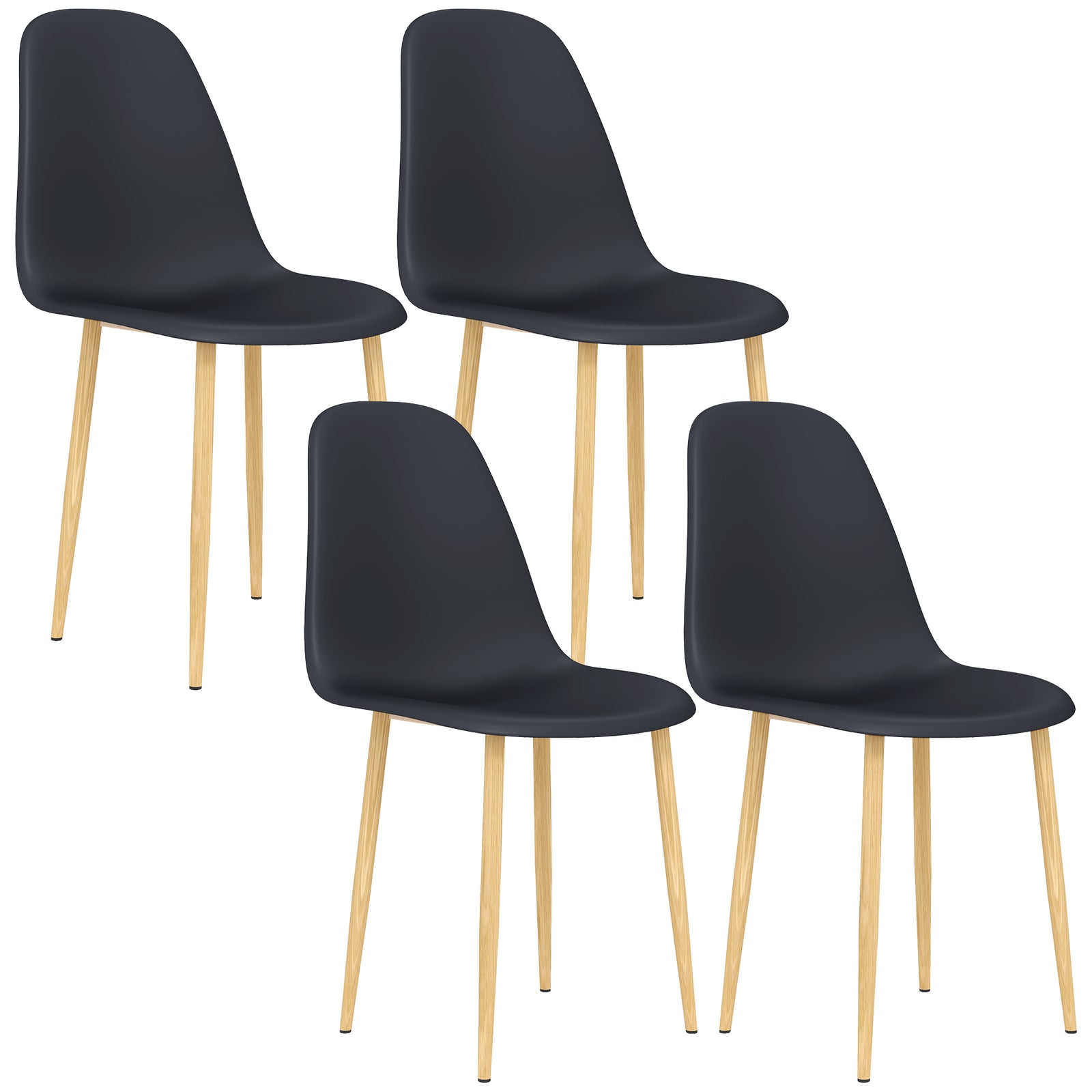 Modern Dining Chairs Set of 4, Kitchen Chairs with Backrest and Steel Legs for Dining Room, Living Room, Black