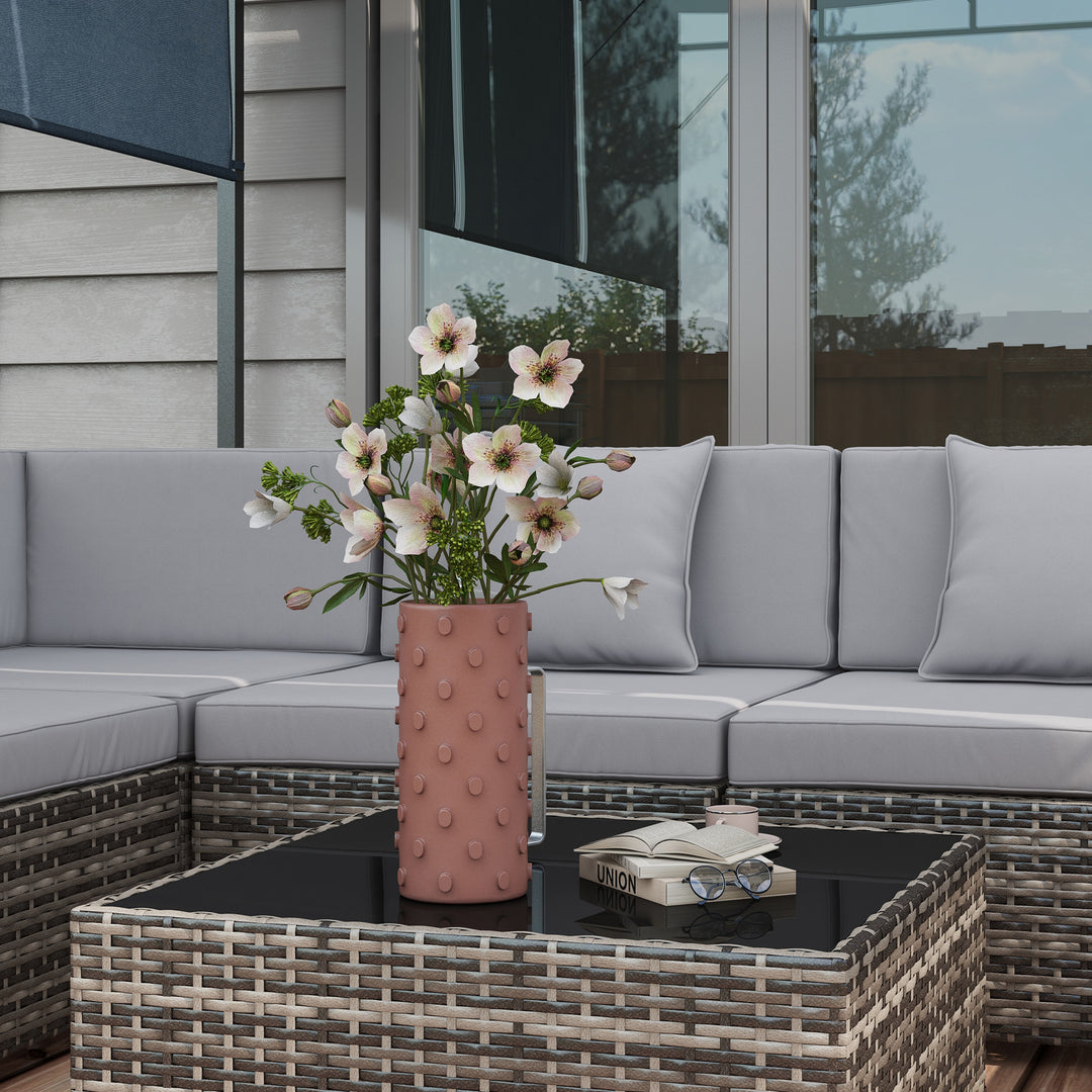 Seven-Piece Rattan Garden Set, with Glass-Top Table - Mixed Grey