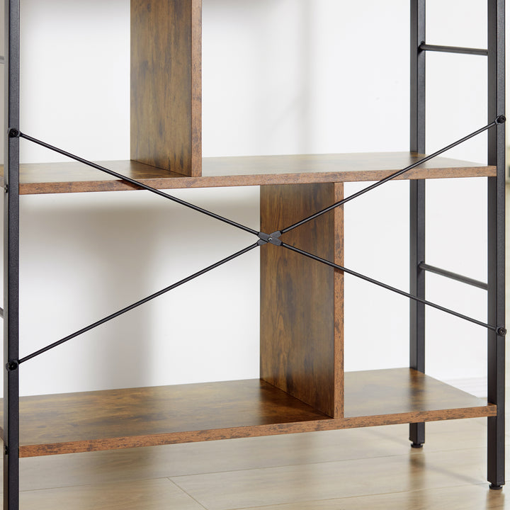 Industrial Storage Unit, 5 Tiers Bookcase with Open Compartments for Office Living Room, Bedroom, Rustic Brown and Black