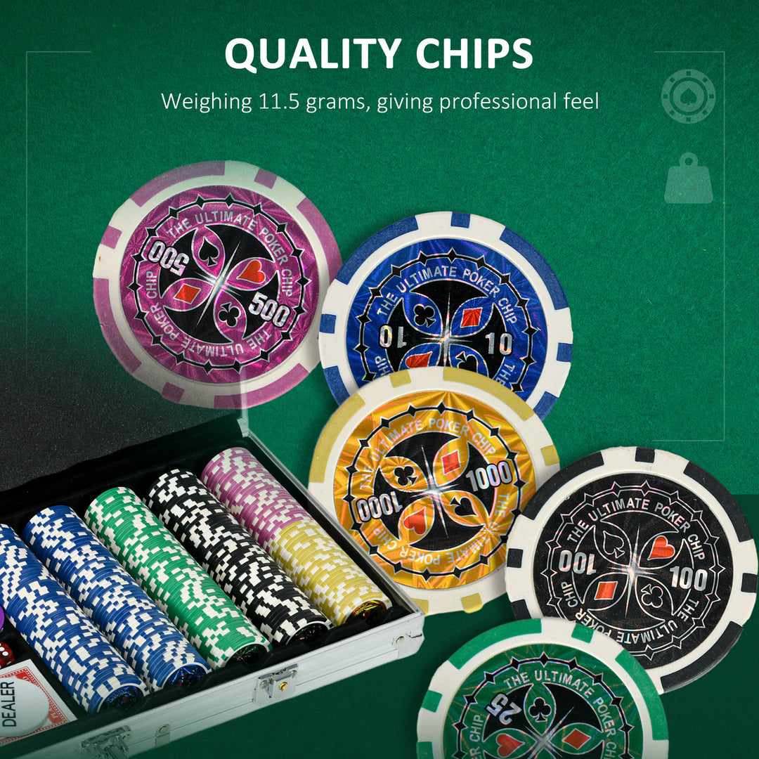 500-Piece Poker Chips Set, Poker Set with Mat, Chips, Two Card Decks, Dealer, Five Dices