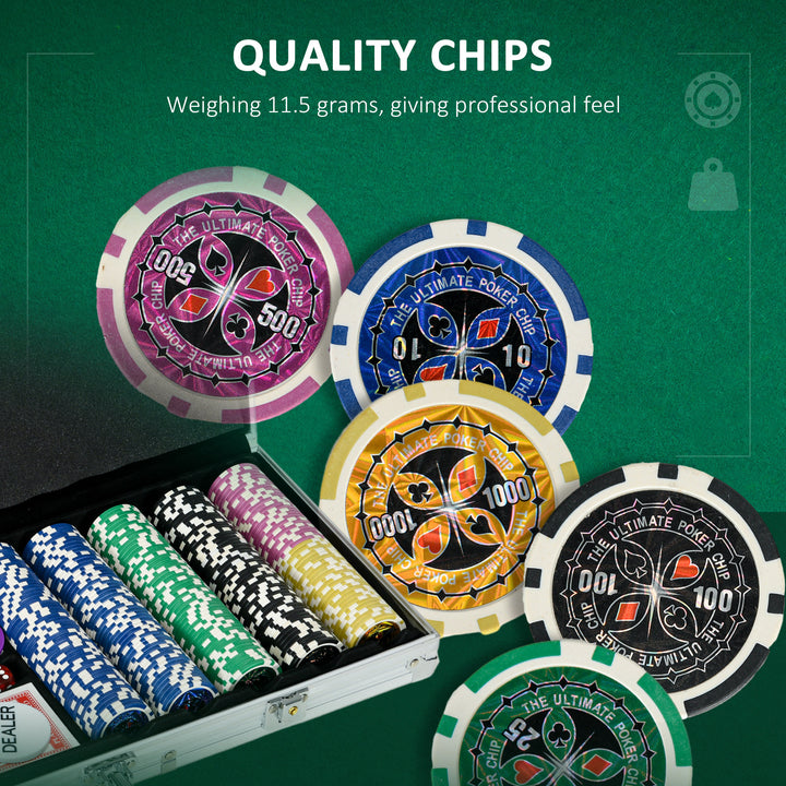 500-Piece Poker Chips Set, Poker Set with Mat, Chips, Two Card Decks, Dealer, Five Dices