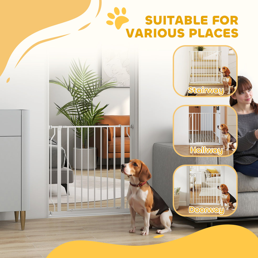Extra Wide Dog Safety Gate, with Door Pressure, for Doorways, Hallways, Staircases - White