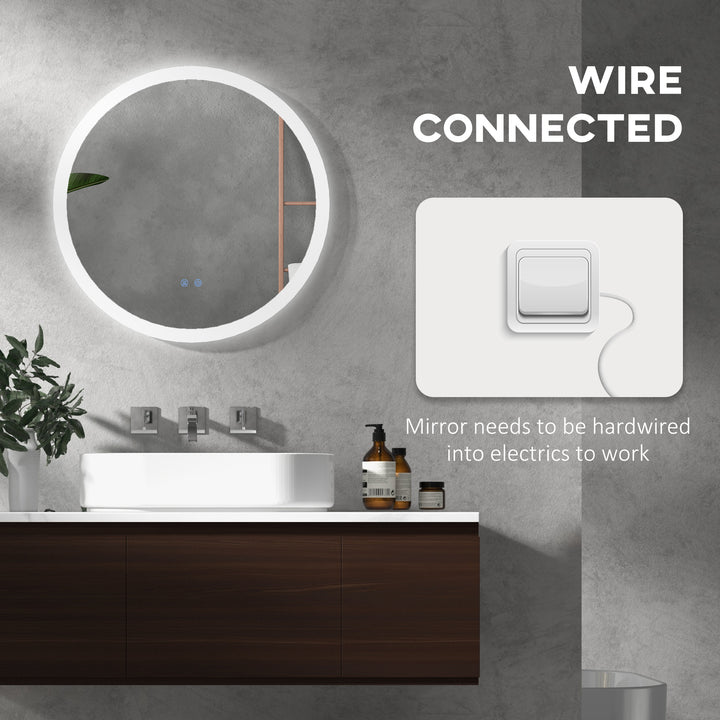 Round Bathroom Mirror with LED Lights, Wall-Mounted Dimmable Makeup Mirror with 3 Temperature Colours, Defogging Film, Memory Function, Hardwired, 60 x 60 cm