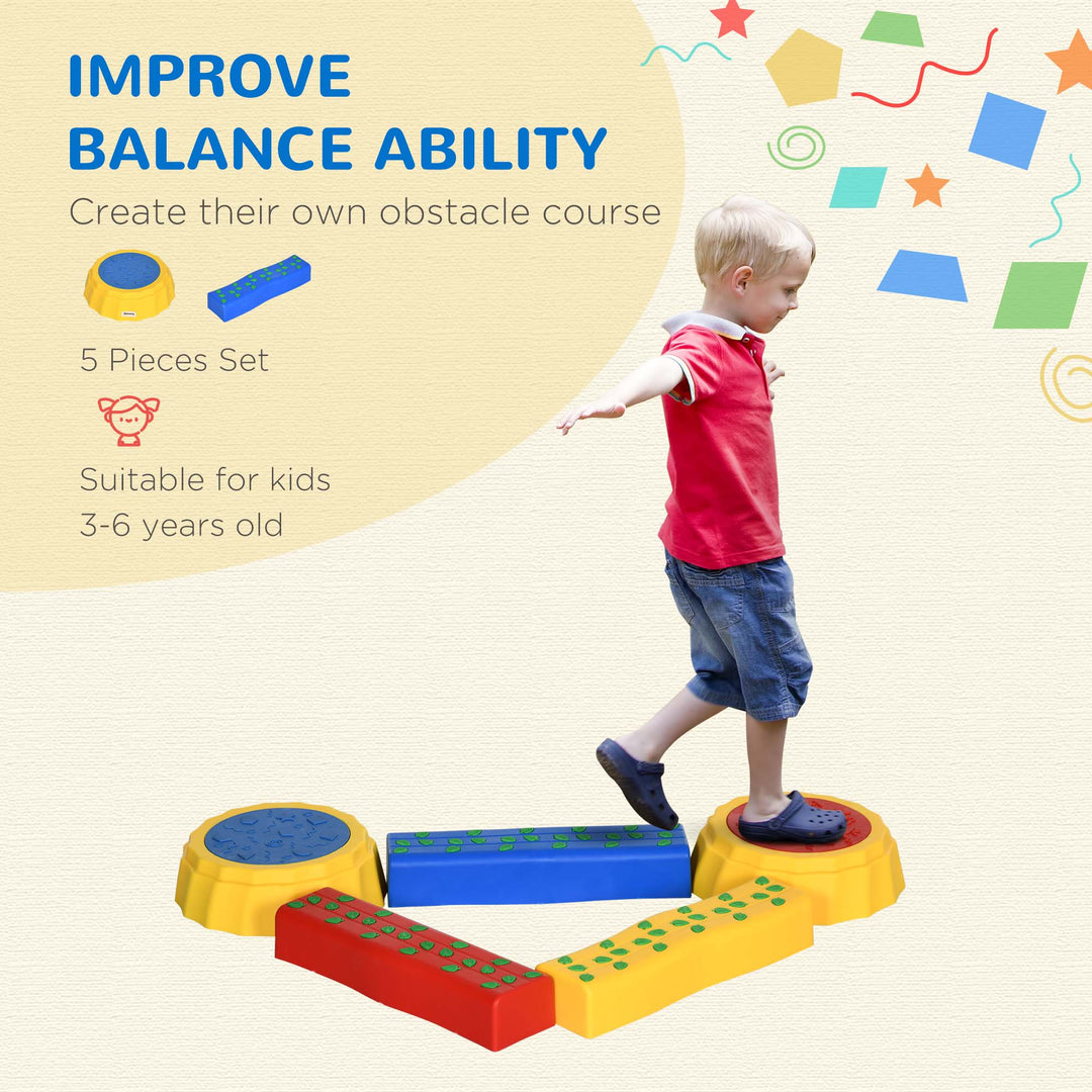 MCL Five-Piece Kids Stepping Stones and Balance Bridge w/ Non-Slip Surface & Bottom. for Toddlers - Multicoloured