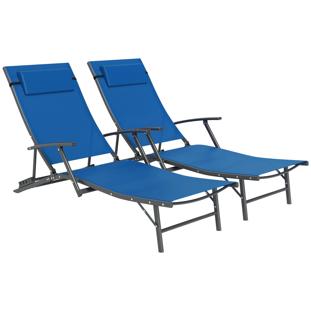 Set of Two Adjustable Back Sun Loungers - Blue