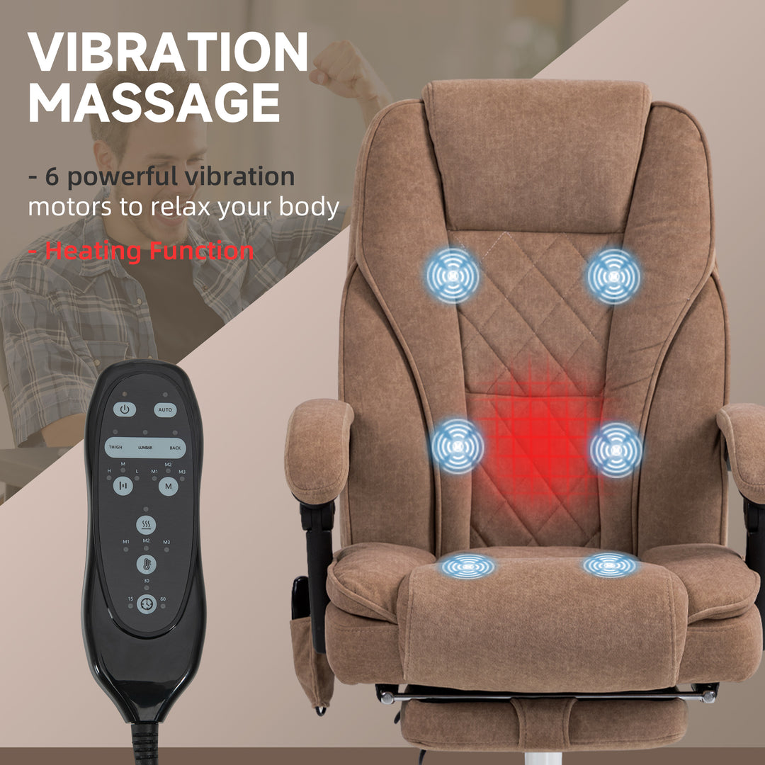 Massage Office Chair, Heated Reclining Computer Chair with Adjustable Height and Footrest, Brown
