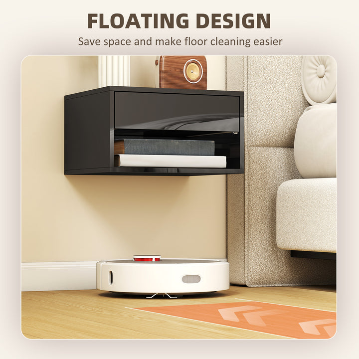 Floating Bedside Tables Set of 2, Wall Mounted Nightstand, High Gloss 